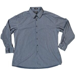Claiborne Button Down Mens 18 Blue White Stripe Fitted Wrinkle Free Workwear